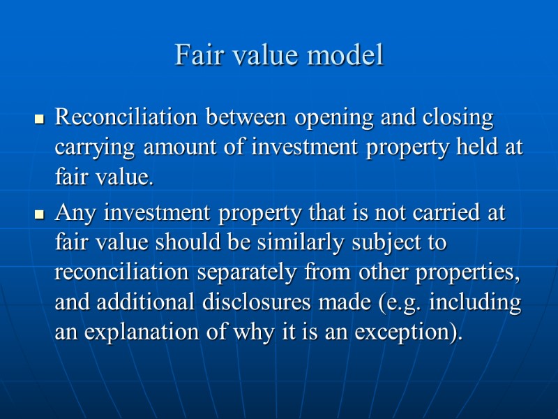 Fair value model  Reconciliation between opening and closing carrying amount of investment property